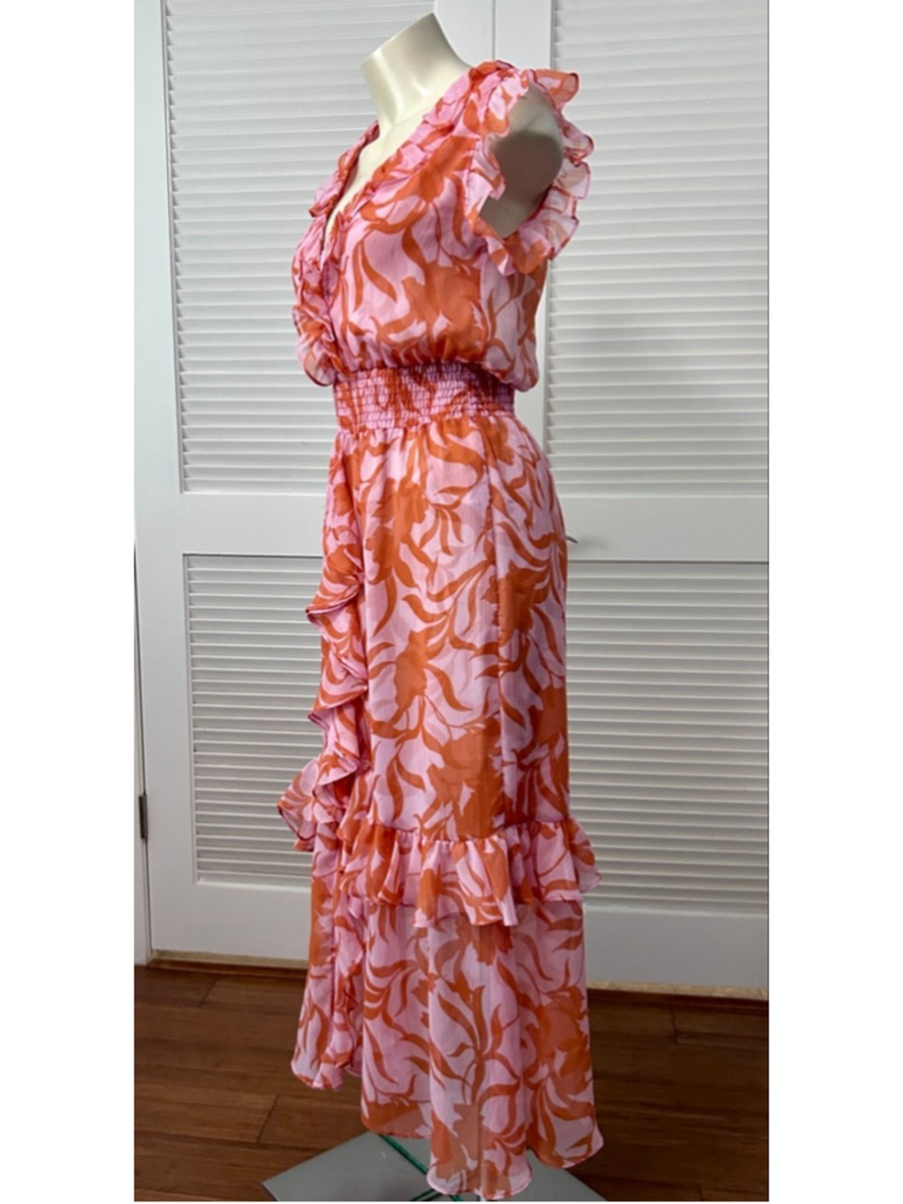 MISA Los Angeles Kidada Atlas Floral Desert Rose Ruffle Midi Dress S - Picture 6 of 13